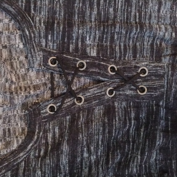 Vintage America Black and Gray Lace-Up Blouse - Picture 3 of 3